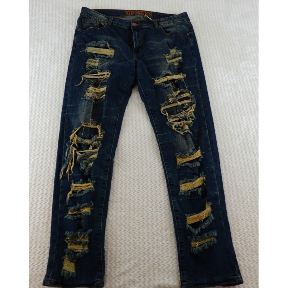 VIP Jeans Womens Jeans Size 13/14 Blue Distressed 5 Pockets